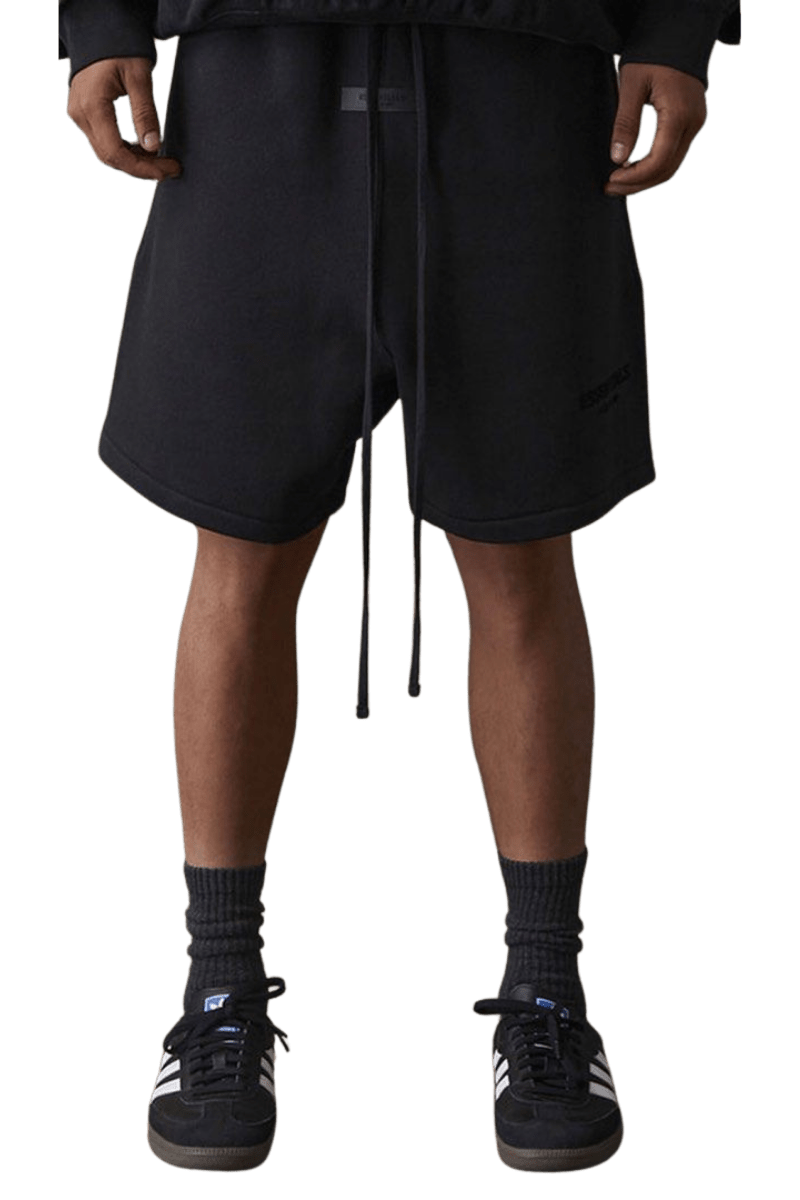 Men's black SS22 Flocked Logo Shorts with drawstring waist for comfort and style