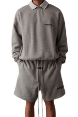 ShaLaoBan SS22 Flocked Logo Shorts in grey fabric with a relaxed fit and adjustable waistband