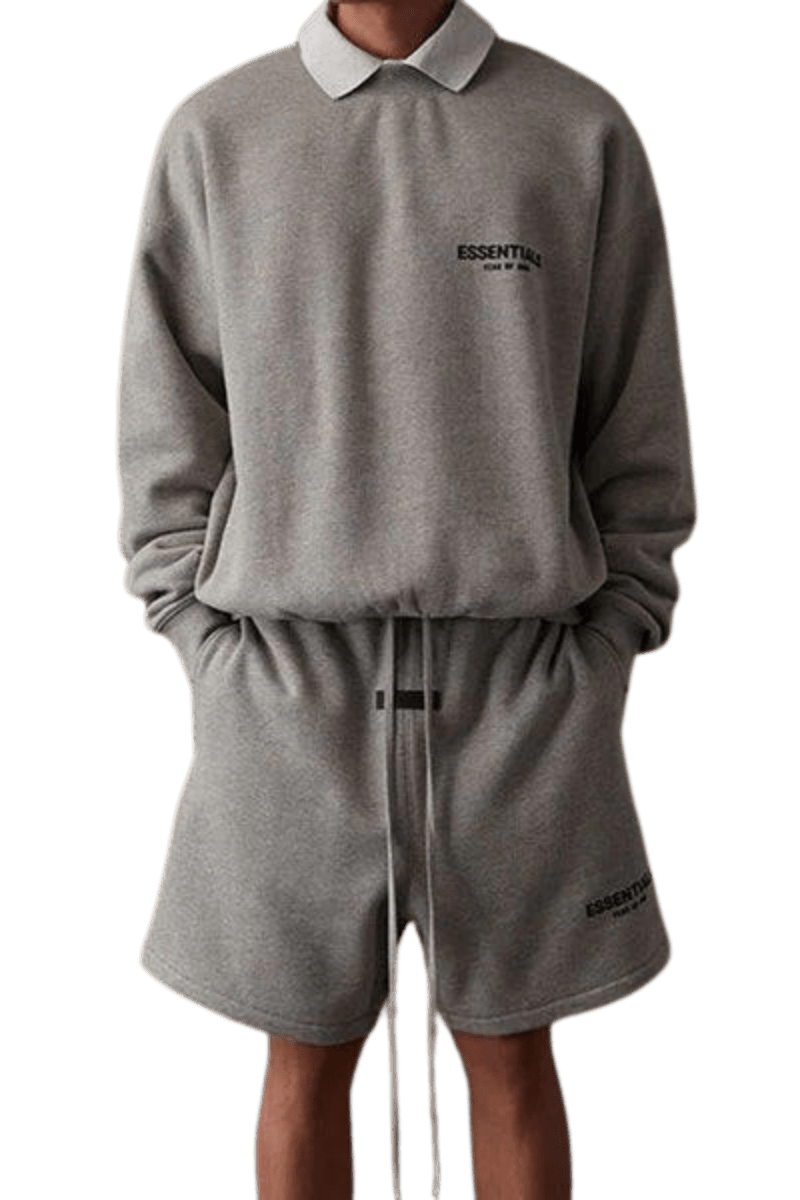 ShaLaoBan SS22 Flocked Logo Shorts in grey fabric with a relaxed fit and adjustable waistband