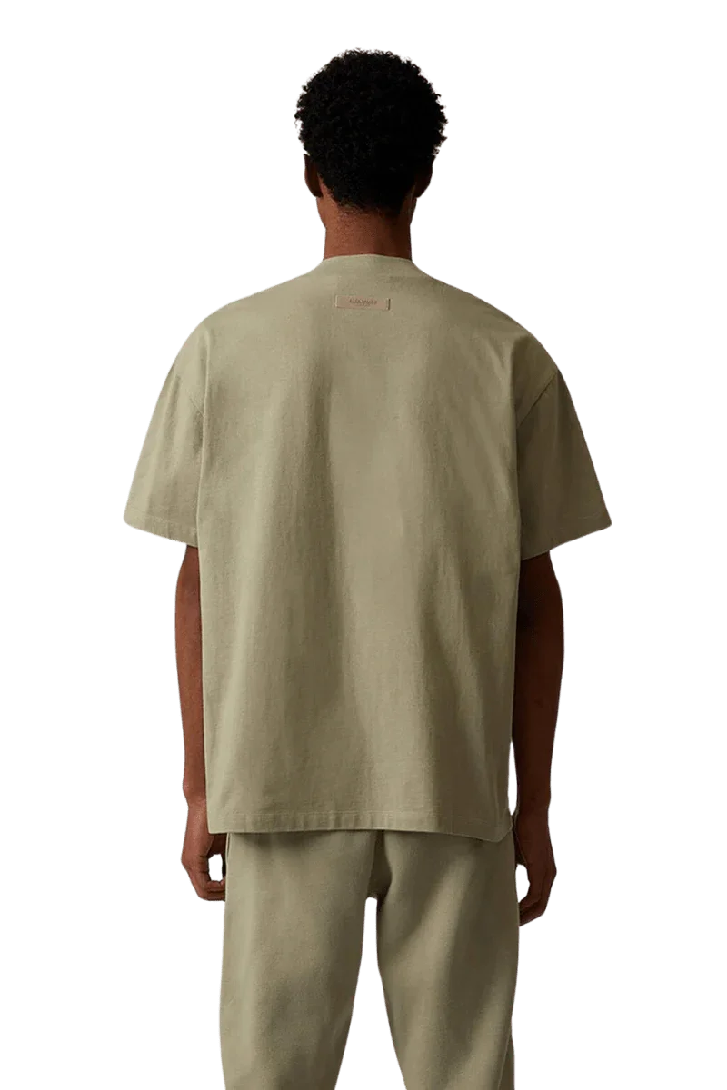 ShaLaoBan SS22 Tee in beige, featuring a relaxed fit and minimalist design, showcased from the back