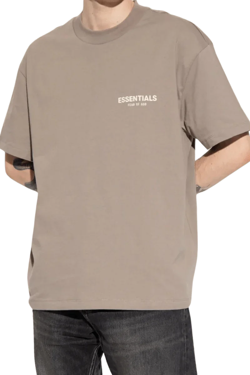 ShaLaoBan SS22 Tee in beige with 'ESSENTIALS' printed on the chest for casual style