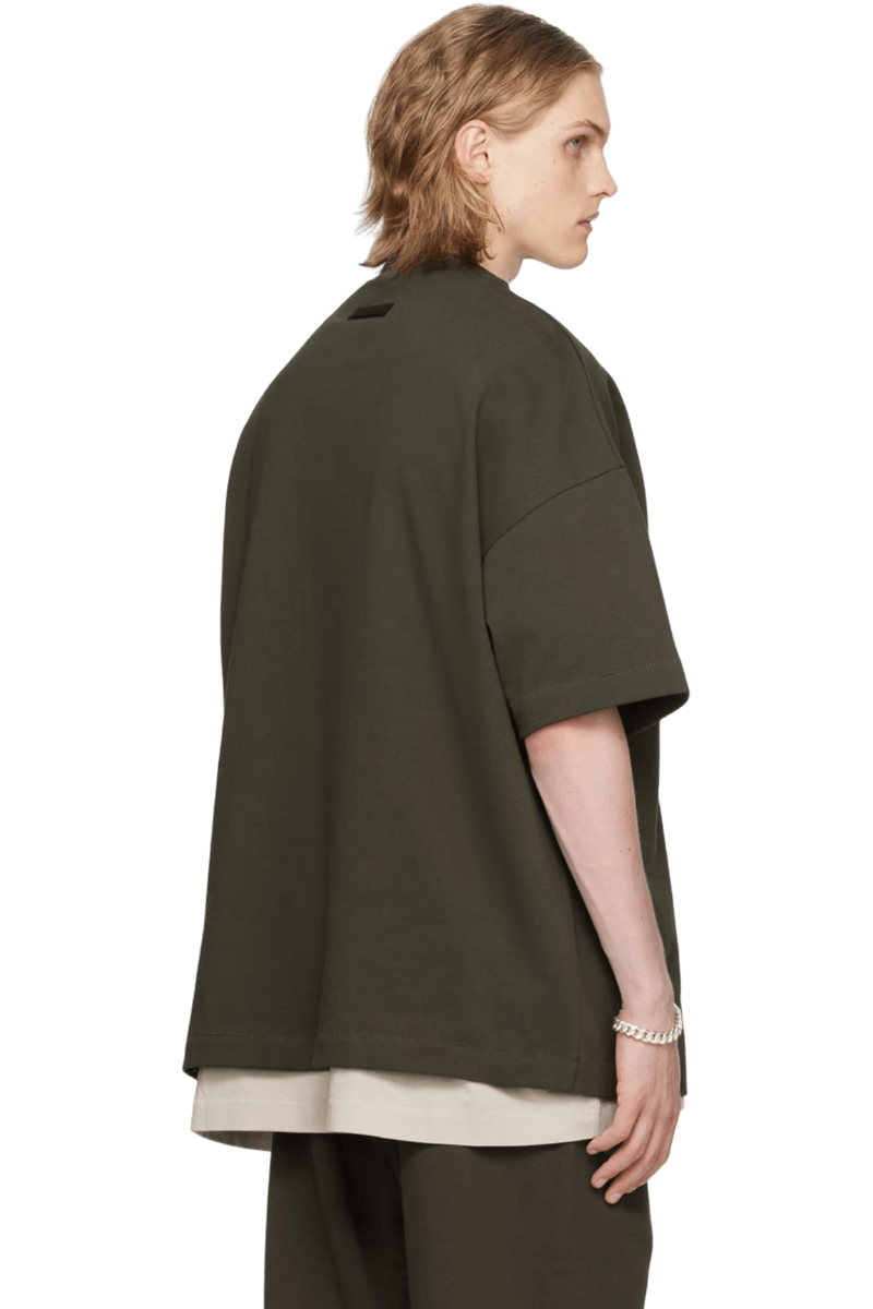 Fear Of God Essentials SS24 Heavy Jersey Arch Logo Tee in Dark Green with a relaxed fit