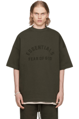 SS24 Heavy Jersey Arch Logo Tee from Fear Of God Essentials in olive green with oversized fit
