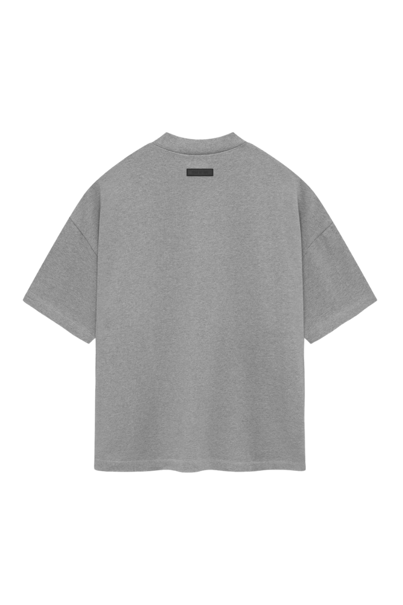Back view of SS24 Heavy Jersey Arch Logo Tee by Fear Of God Essentials in gray color