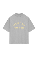 Fear Of God Essentials SS24 Heavy Jersey Arch Logo Tee in grey with bold yellow lettering