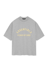Fear Of God Essentials SS24 Heavy Jersey Arch Logo Tee in grey with bold yellow lettering