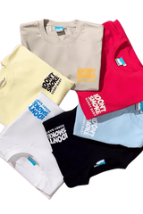 IDontSmoke Basic Small Logo Tee collection in various colors including beige, red, yellow, white, black, and light blue