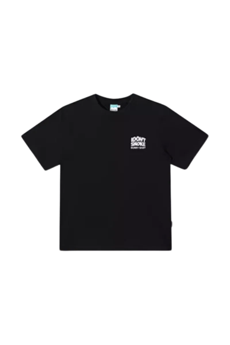 Black IDontSmoke Basic Small Logo Tee with white printed logo on chest, short sleeves, and crew neck