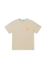 IDontSmoke Basic Small Logo Tee in beige with short sleeves and a small orange logo on the chest