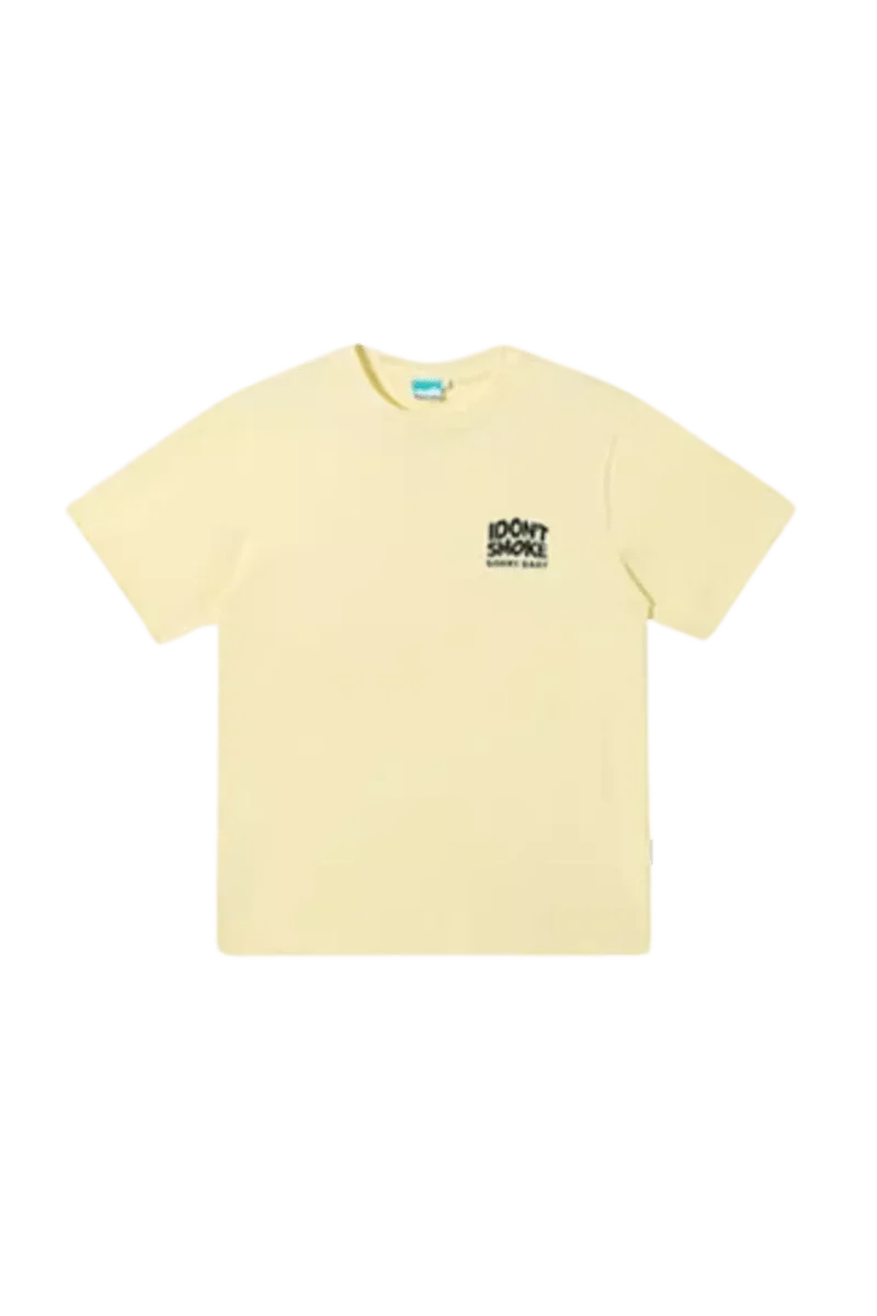 IDontSmoke Basic Small Logo Tee in light beige with black logo on chest pocket area