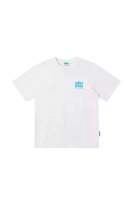 White IDontSmoke Basic Small Logo Tee with blue chest logo and short sleeves