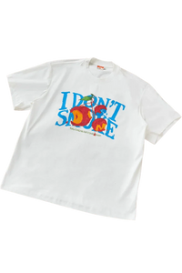 White IDontSmoke Painted Apple Tee Sorona Material with blue text and vibrant apple graphic