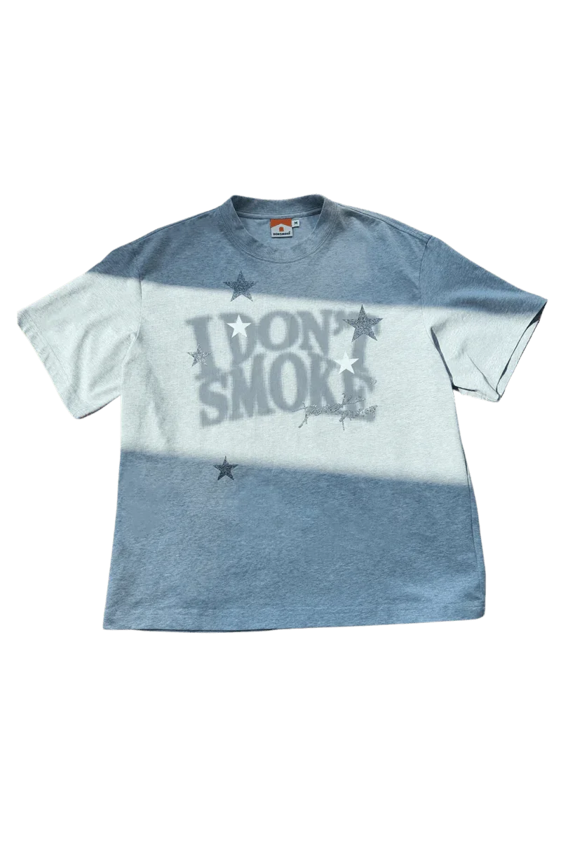 Gray IDontSmoke Sorona t-shirt with bold graphic text and star designs on front