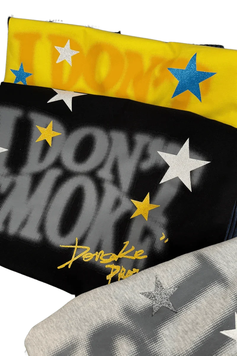 IDontSmoke Sorona t-shirt collection in yellow black and gray with star patterns and bold logo print
