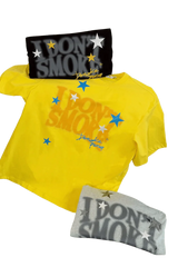 IDontSmoke Sorona t-shirt in bright yellow with logo print and additional gray folded tee with star designs