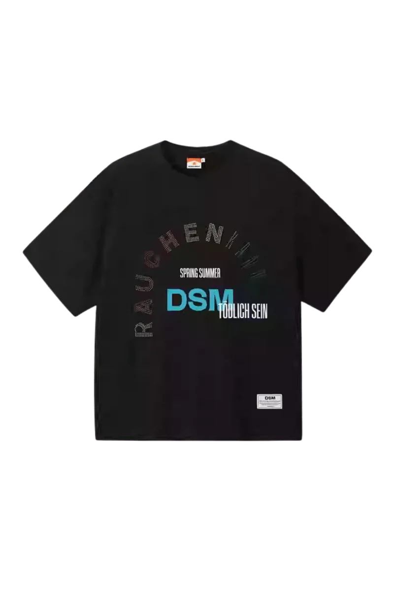 Black IDontSmoke SS25 Arch Logo Rhinestone Tee with multicolor arch graphic and front logo print