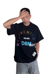 IDontSmoke SS25 Arch Logo Rhinestone Tee in black with colorful printed text and casual fit
