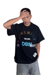 IDontSmoke SS25 Arch Logo Rhinestone Tee in black with colorful printed text and casual fit