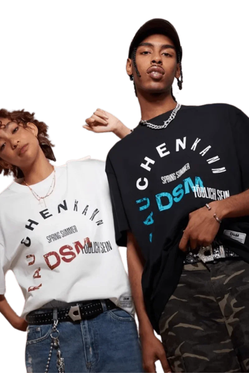 IDontSmoke SS25 Arch Logo Rhinestone Tee in black and white worn by male and female models