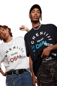 IDontSmoke SS25 Arch Logo Rhinestone Tee in black and white worn by male and female models