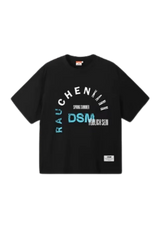 Black IDontSmoke SS25 Arch Logo Tee with multicolored graphic text and short sleeves