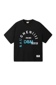 Black IDontSmoke SS25 Arch Logo Tee with multicolored graphic text and short sleeves