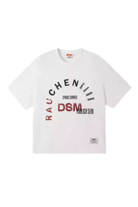 White IDontSmoke SS25 Arch Logo Tee with black and red graphic text design on front