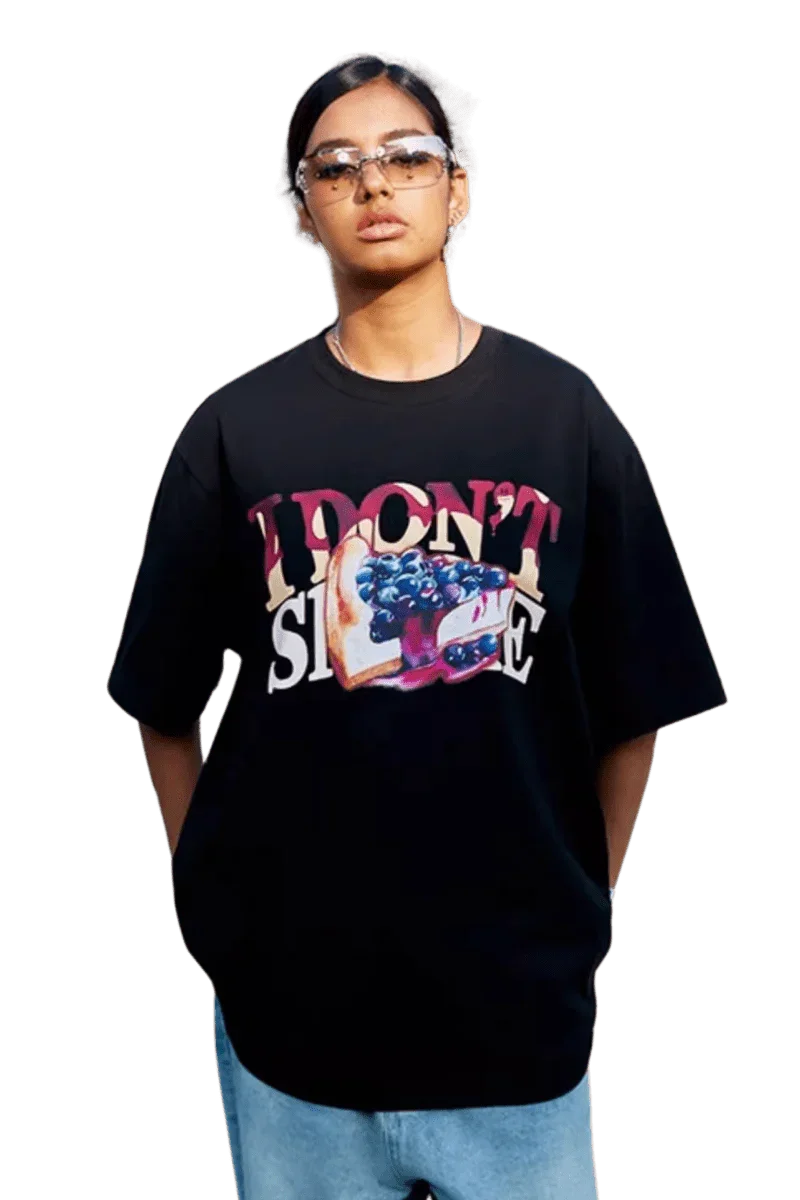 Black IDontSmoke Street Picnic Series Tee featuring colorful graphic design worn by model with sunglasses