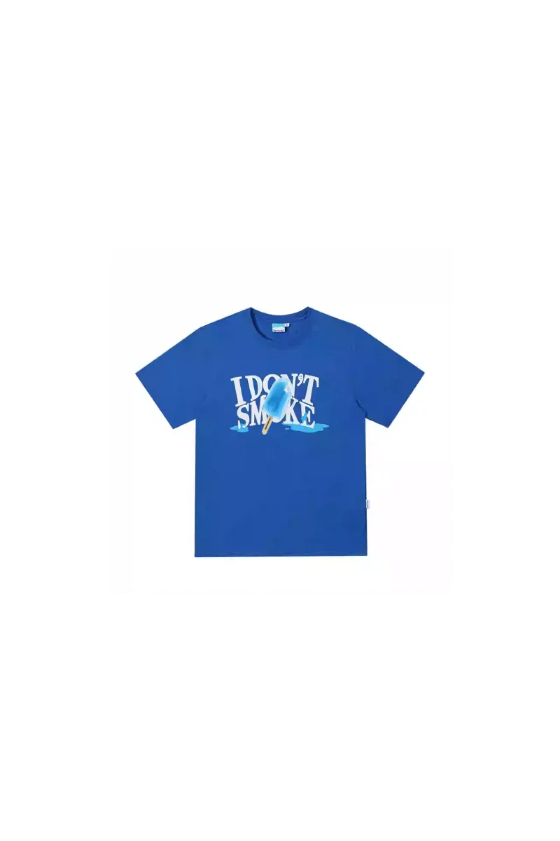 Blue IDontSmoke Street Picnic Series Tee with graphic text design on front by IDontSmoke