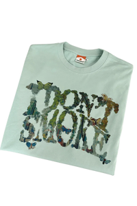 IDontSmoke leaf oil painting t-shirt in light color with artistic leaf and butterfly design text