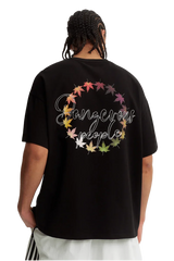 Black Maple Leaf Embroidery Tee by Dangerous People featuring multicolor leaf design on the back