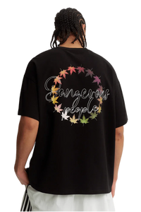Black Maple Leaf Embroidery Tee by Dangerous People featuring multicolor leaf design on the back
