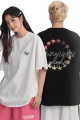 Dangerous People Maple Leaf Embroidery Tee in white and black with oversized fit and stylish design