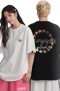 Dangerous People Maple Leaf Embroidery Tee in white and black with oversized fit and stylish design
