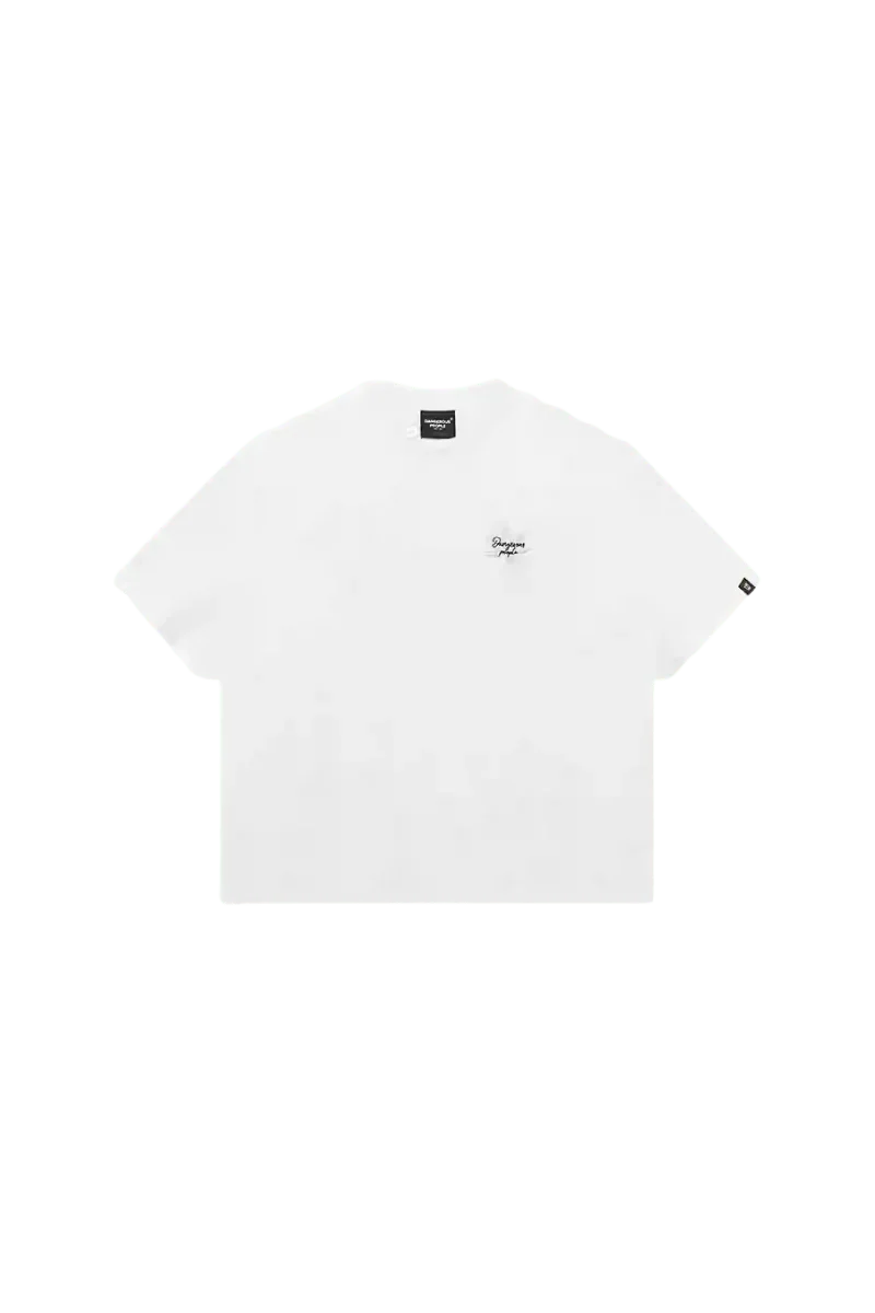 Back view of the Dangerous People Maple Leaf Embroidery Tee in white with a stylish design