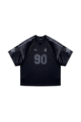 Masonprince 90s star mesh tee in black with number 90 and star details on sleeves