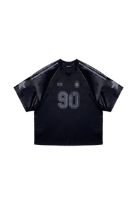 Masonprince 90s star mesh tee in black with number 90 and star details on sleeves