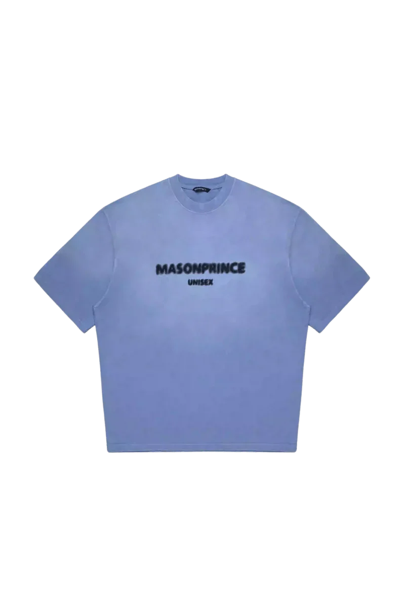 Masonprince 2.0 Faded Logo Gradient Tee in light blue with black text, unisex casual short sleeve shirt