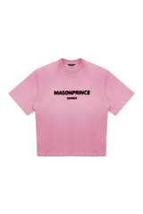 Masonprince 2.0 Faded Logo Gradient Tee in pink with black text unisex short sleeve shirt