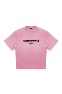 Masonprince 2.0 Faded Logo Gradient Tee in pink with black text unisex short sleeve shirt