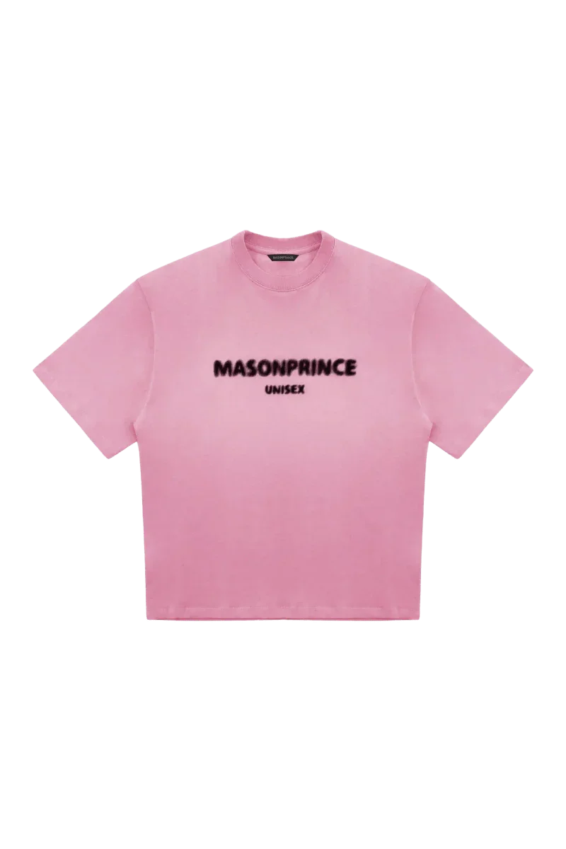 Masonprince 2.0 Faded Logo Gradient Tee in pink with black text unisex short sleeve shirt
