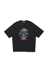 Black Masonprince 808 Breathe Tee with multicolor text graphic design on front