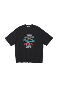 Black Masonprince 808 Breathe Tee with multicolor text graphic design on front