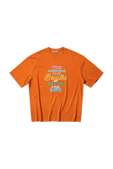 Orange Masonprince 808 Breathe Tee with motivational graphic text on front