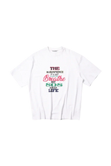 White Masonprince 808 Breathe Tee with colorful text graphic design on front