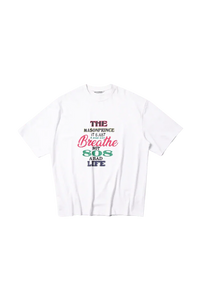 White Masonprince 808 Breathe Tee with colorful text graphic design on front