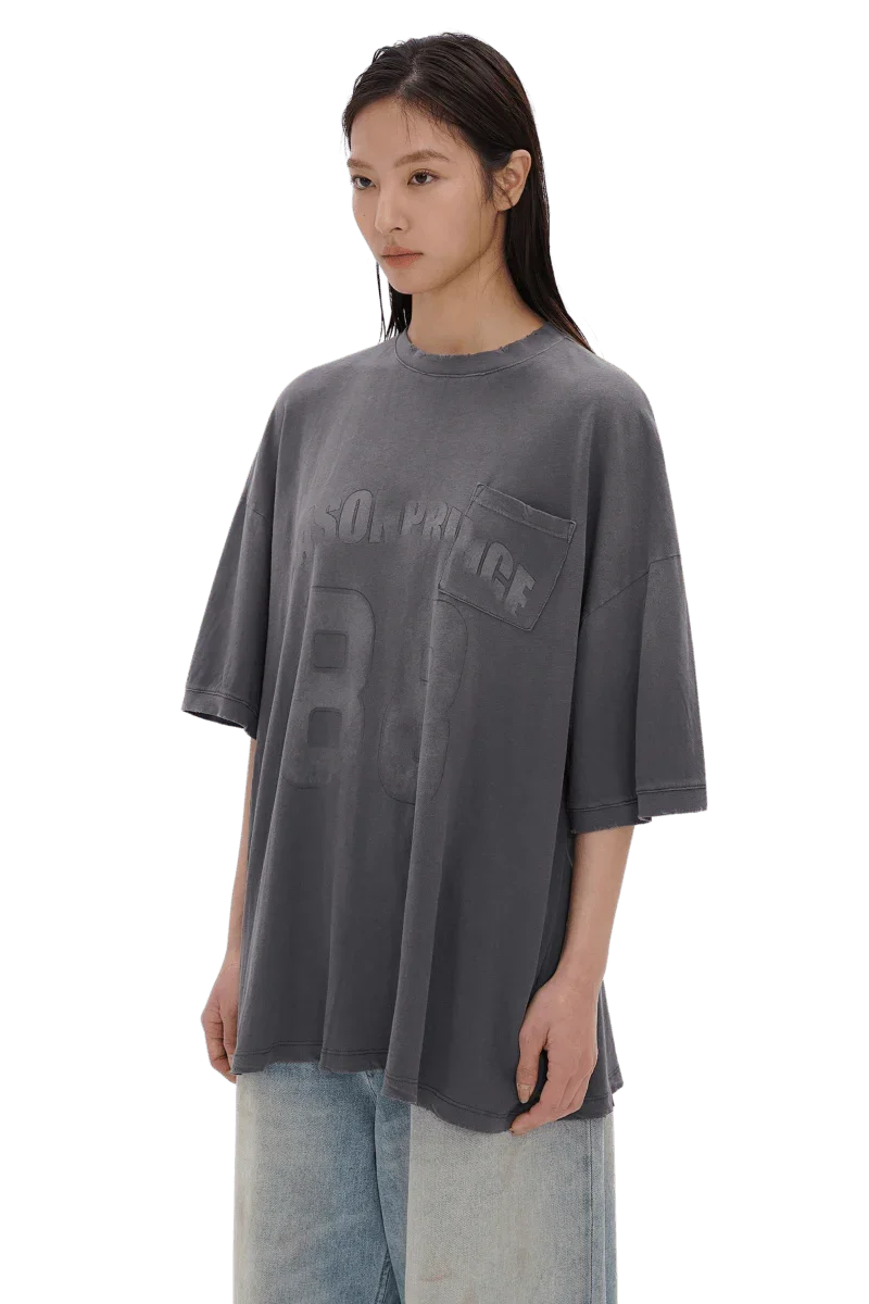 Masonprince 88 t-shirt in faded black with oversized fit worn by model