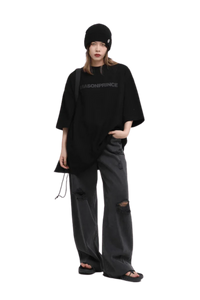 Masonprince Basic Logo Tee in Black, stylish oversized fit paired with relaxed jeans