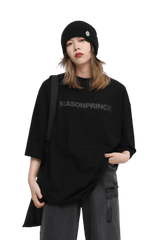 Masonprince Basic Logo Tee in black worn by model with relaxed fit and casual style