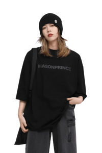 Masonprince Basic Logo Tee in black worn by model with relaxed fit and casual style